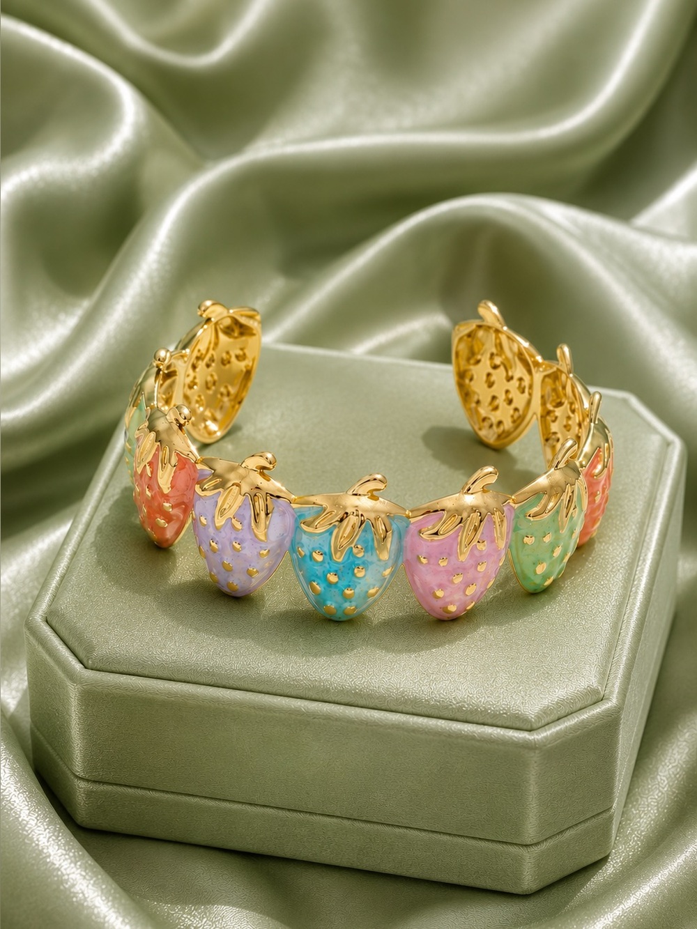 Strawberry Pastel Multicolor Gold Bangle Bracelet